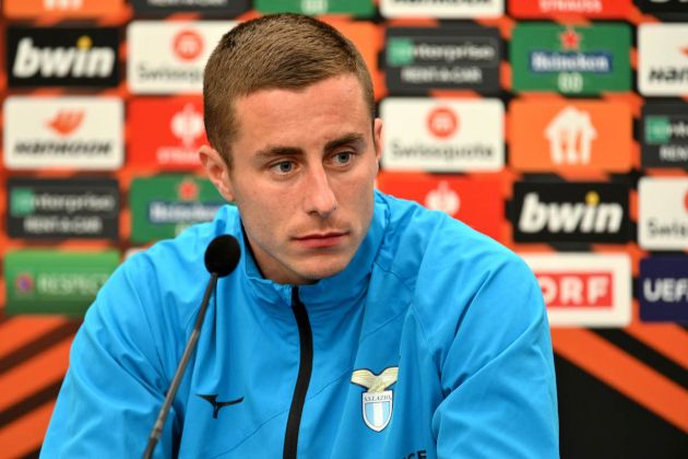 GRAZ, AUSTRIA - OCTOBER 05: Adam Marusic of SS Lazio player attends during the press conferenc on October 05, 2022 in Graz, Austria. (Photo by Marco Rosi - SS Lazio/Getty Images)