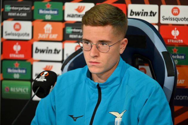 ROME, ITALY - OCTOBER 12: Toma Basic of SS Lazio attends during the press conference at the Formello sport centre on October 12, 2022 in Rome, Italy. (Photo by Marco Rosi - SS Lazio/Getty Images)