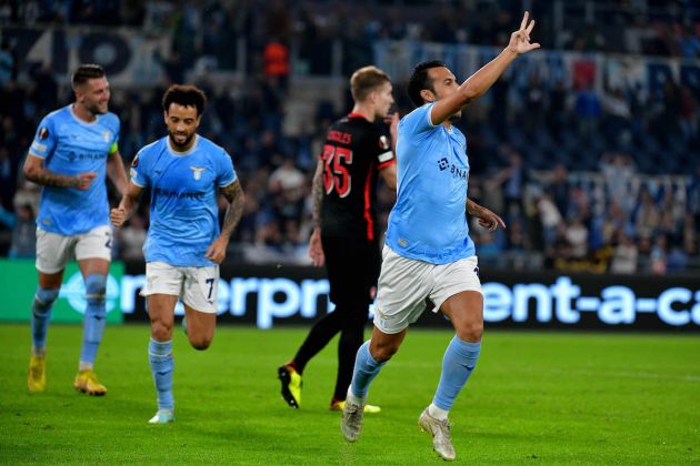 ROME, ITALY - OCTOBER 27: Pedro Rodriguez of SS Lazio celebrates a second goal during the UEFA Europa League group F match between SS Lazio and FC Midtjylland at Stadio Olimpico on October 27, 2022 in Rome, Italy. (Photo by Marco Rosi - SS Lazio/Getty Images)