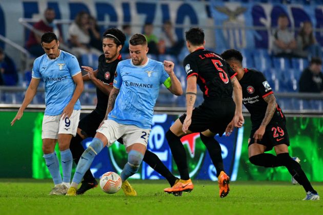 ROME, ITALY - OCTOBER 27: Sergej Milinkovic Savic of SS Lazio in action during the UEFA Europa League group F match between SS Lazio and FC Midtjylland at Stadio Olimpico on October 27, 2022 in Rome, Italy. (Photo by Marco Rosi - SS Lazio/Getty Images)