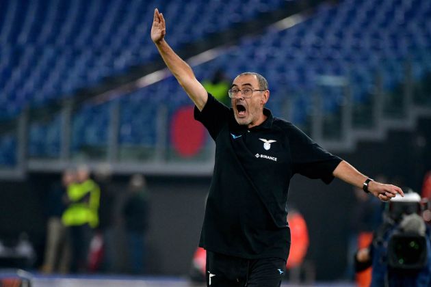 ROME, ITALY - OCTOBER 13: SS Lazio head coach Maurizio Sarri during the UEFA Europa League group F match between SS Lazio and SK Sturm Graz at Stadio Olimpico on October 13, 2022 in Rome, Italy. (Photo by Marco Rosi - SS Lazio/Getty Images)