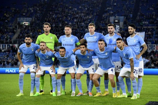 ROME, ITALY - OCTOBER 13: The SS Lazio team line up ashea during the UEFA Europa League group F match between SS Lazio and SK Sturm Graz at Stadio Olimpico on October 13, 2022 in Rome, Italy. (Photo by Marco Rosi - SS Lazio/Getty Images)