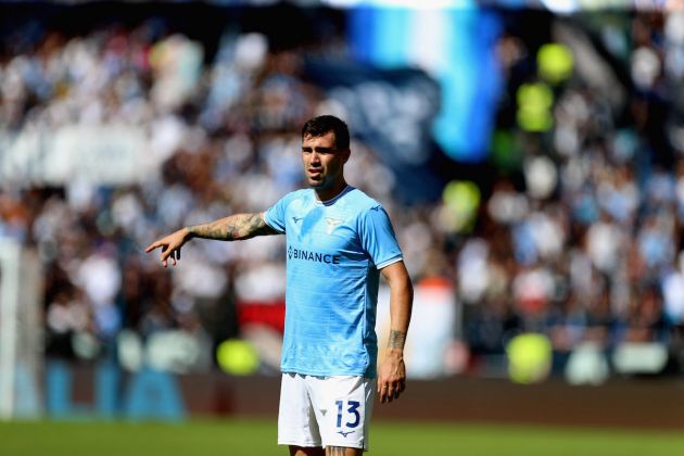 ROME, ITALY - OCTOBER 02: Alessio Romagnoli of SS Lazio gestures during the Serie A match between SS Lazio and Spezia Calcio at Stadio Olimpico on October 2, 2022 in Rome, Italy. (Photo by Paolo Bruno/Getty Images)