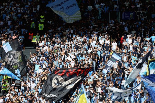 ROME, ITALY - OCTOBER 02: SS Lazio fans during the Serie A match between SS Lazio and Spezia Calcio at Stadio Olimpico on October 2, 2022 in Rome, Italy. (Photo by Paolo Bruno/Getty Images)