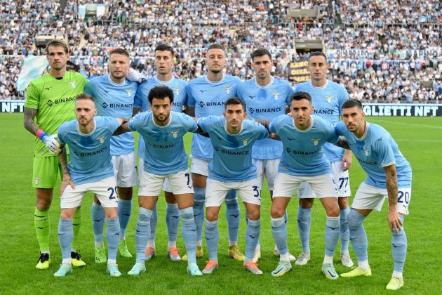 ROME, ITALY - OCTOBER 16: The SS Lazio team line up ashea during the Serie A match between SS Lazio and Udinese Calcio at Stadio Olimpico on October 16, 2022 in Rome, Italy. (Photo by Marco Rosi - SS Lazio/Getty Images)