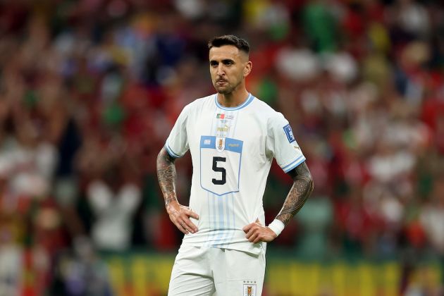 LUSAIL CITY, QATAR - NOVEMBER 28: Matias Vecino of Uruguay looks on during the FIFA World Cup Qatar 2022 Group H match between Portugal and Uruguay at Lusail Stadium on November 28, 2022 in Lusail City, Qatar. (Photo by Lars Baron/Getty Images)