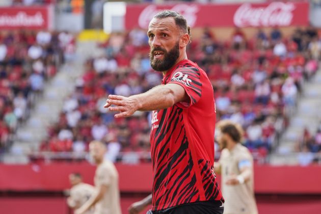 MALLORCA, SPAIN - SEPTEMBER 17: Vedat Muriqi of RCD Mallorca gestures during the LaLiga Santander match between RCD Mallorca and UD Almeria at Estadi de Son Moix on September 17, 2022 in Mallorca, Spain. (Photo by Rafa Babot/Getty Images)