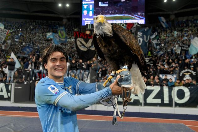 ROME, ITALY - NOVEMBER 10: Luka Romero of SS Lazio celebrates a victory after the Serie A match between SS Lazio and AC Monza at Stadio Olimpico on November 10, 2022 in Rome, Italy. (Photo by Marco Rosi - SS Lazio/Getty Images)