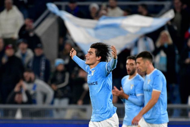 ROME, ITALY - NOVEMBER 10: Luka Romero of SS Lazio celebrates a opening goal with his team mates during the Serie A match between SS Lazio and AC Monza at Stadio Olimpico on November 10, 2022 in Rome, Italy. (Photo by Marco Rosi - SS Lazio/Getty Images)