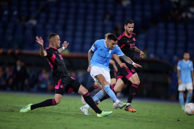 ROME, ITALY - SEPTEMBER 08: Matias Vecino of SS Lazio scores the team's fourth goal during the UEFA Europa League group F match between SS Lazio and Feyenoord at Stadio Olimpico on September 8, 2022 in Rome, Italy. (Photo by Paolo Bruno/Getty Images)