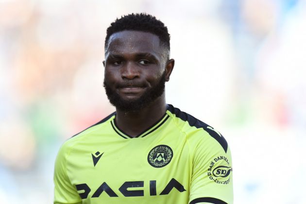 REGGIO NELL'EMILIA, ITALY - SEPTEMBER 11: Isaac Success of Udinese Calcio reacts during the Serie A match between US Sassuolo and Udinese Calcio at Mapei Stadium - Citta' del Tricolore on September 11, 2022 in Reggio nell'Emilia, Italy. (Photo by Alessandro Sabattini/Getty Images)