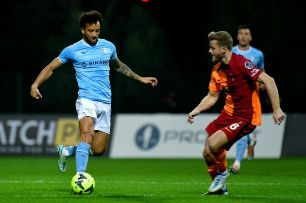 ANTALYA, TURKEY - DECEMBER 13: Felipe Anderson of SS Lazio compete for the ball with Fredrik Midstjo of Galatasary during the friendly match betwen Galatasaray v SS Lazio at the emir sport compòex on December 13, 2022 in Antalya, Turkey. (Photo by Marco Rosi - SS Lazio/Getty Images)