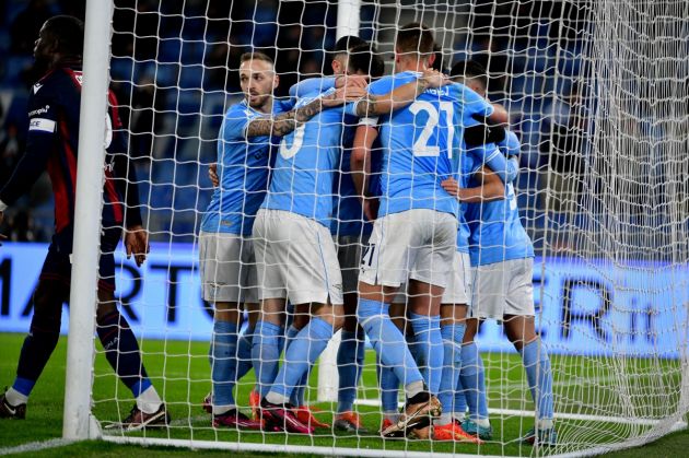 ROME, ITALY - JANUARY 19: Felipe Anderson of SS Lazio celebrates a opening goal with his team mates during the coppa Italia match between SS Lazio v Bologna FC at Olimpico Stadium on January 19, 2023 in Rome, Italy. (Photo by Marco Rosi - SS Lazio/Getty Images)