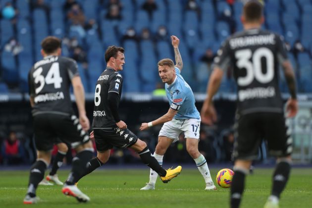 ROME, ITALY - JANUARY 06: Ciro Immobile of SS Lazio in action during the Serie A match between SS Lazio and Empoli FC at Stadio Olimpico on January 06, 2022 in Rome, Italy. (Photo by Paolo Bruno/Getty Images)