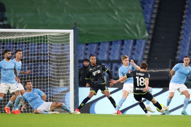 ROME, ITALY - JANUARY 08: Razvan Marin of Empoli FC scores the team's second goal during the Serie A match between SS Lazio and Empoli FC at Stadio Olimpico on January 08, 2023 in Rome, Italy. (Photo by Paolo Bruno/Getty Images)