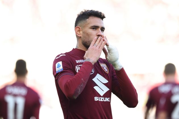 TURIN, ITALY - DECEMBER 12: Antonio Sanabria of Torino FC celebrates after scoring to give the side a 1-0 lead during the Serie A match between Torino FC and Bologna FC at Stadio Olimpico di Torino on December 12, 2021 in Turin, Italy. (Photo by Jonathan Moscrop/Getty Images)