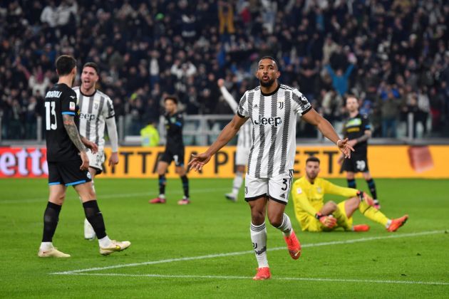 TURIN, ITALY - FEBRUARY 02: Bremer of Juventus celebrates after scoring the team's first goal during the Coppa Italia Quarter Final match between Juventus FC and SS Lazio at Allianz Stadium on February 02, 2023 in Turin, Italy. (Photo by Valerio Pennicino/Getty Images)