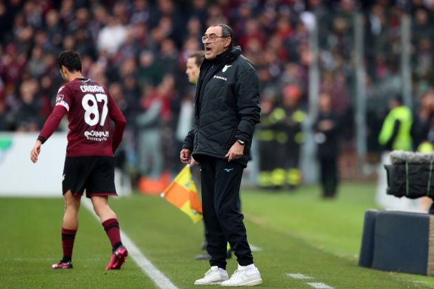 SALERNO, ITALY - FEBRUARY 19: Maurizio Sarri SS Lazio head coach shouts instructions during the Serie A match between Salernitana and SS Lazio at Stadio Arechi on February 19, 2023 in Salerno, Italy. (Photo by Francesco Pecoraro/Getty Images)