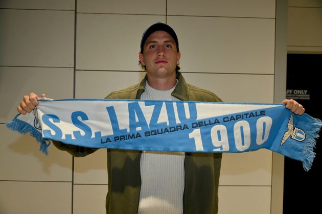 ROME, ITALY - JANUARY 31: SS Lazio new signing Luca Pellegrini during his arrival at Fiumicino airport on January 31, 2023 in Rome, Italy. (Photo by Marco Rosi - SS Lazio/Getty Images)