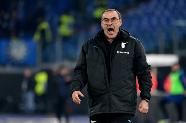 ROME, ITALY - FEBRUARY 11: SS Lazio head coach Maurizio Sarri reacts during the Serie A match between SS Lazio and Atalanta BC at Stadio Olimpico on February 11, 2023 in Rome, Italy. (Photo by Marco Rosi - SS Lazio/Getty Images)