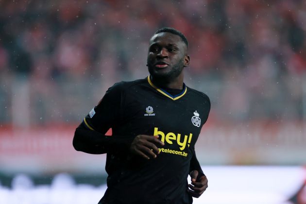 BERLIN, GERMANY - MARCH 09: Victor Boniface of Royale Union Saint-Gilloise celebrates after scoring the team's third goal during the UEFA Europa League round of 16 leg one match between 1. FC Union Berlin and Royale Union Saint-Gilloise at Stadion an der alten Foersterei on March 09, 2023 in Berlin, Germany. (Photo by Martin Rose/Getty Images)