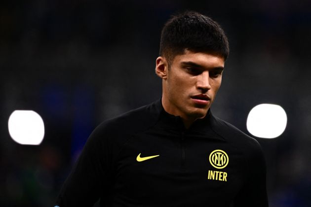 Inter forward Joaquin Correa warms up prior to the UEFA Champions League Group C football match between Inter Milan and FC Barcelona on October 4, 2022 at the Giuseppe-Meazza (San Siro) stadium in Milan. (Photo by Marco BERTORELLO / AFP) (Photo by MARCO BERTORELLO/AFP via Getty Images)