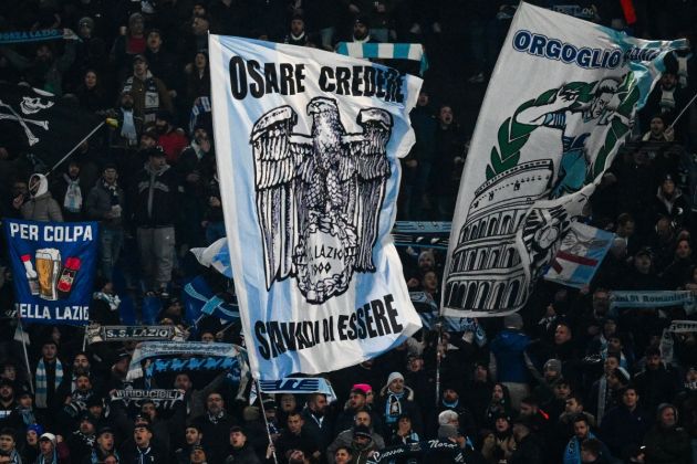 Lazio fans cheer prior to the Italian Serie A football match between Lazio and Atalanta on February 11, 2023 at the Olympic stadium in Rome. (Photo by Vincenzo PINTO / AFP) (Photo by VINCENZO PINTO/AFP via Getty Images)