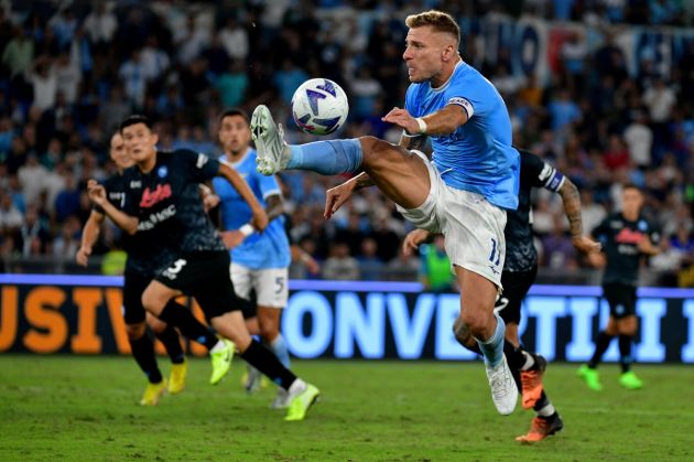 ROME, ITALY - SEPTEMBER 03: Ciro Immobile of SS Lazio control the ball during the Serie A match between SS Lazio and SSC Napoli at Stadio Olimpico on September 03, 2022 in Rome, Italy. (Photo by Marco Rosi - SS Lazio/Getty Images)