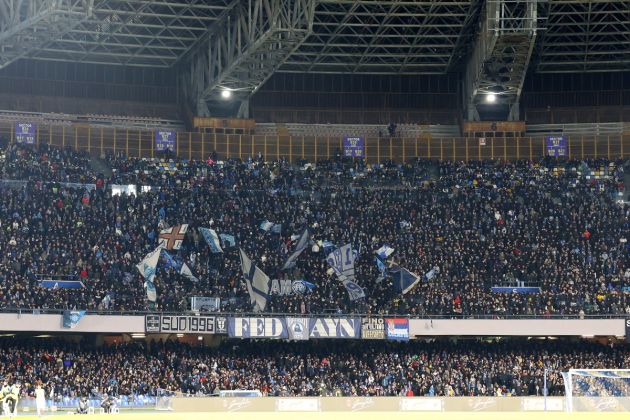 NAPLES, ITALY - FEBRUARY 12: SSC Napoli supporters during the Serie A match between SSC Napoli and US Cremonese at Stadio Diego Armando Maradona on February 12, 2023 in Naples, Italy. (Photo by Francesco Pecoraro/Getty Images)