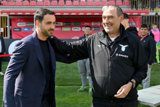 MONZA, ITALY - APRIL 02: Raffaele Palladini head coach of AC Monza and Maurizio Sarri head coach of SS Lazio greet each other prior the Serie A match between AC Monza and SS Lazio at Stadio Brianteo on April 02, 2023 in Monza, Italy. (Photo by Marco Rosi - SS Lazio/Getty Images)