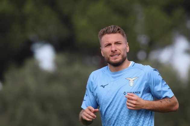 ROME, ITALY - NOVEMBER 02: Ciro Immobile of SS Lazio looks on during the SS Lazio training session at Formello sport centre on November 2, 2022 in Rome, Italy. (Photo by Paolo Bruno/Getty Images)