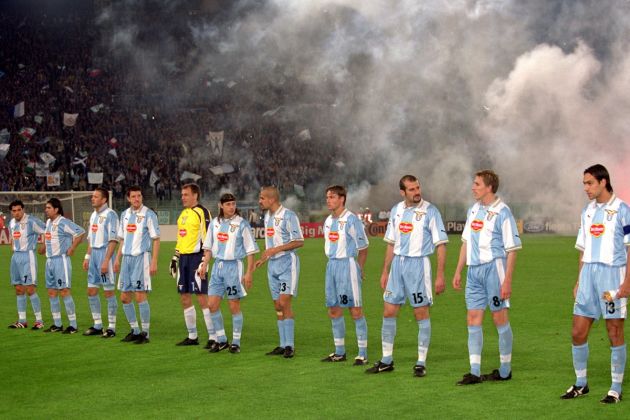 18 Apr 2000: The Lazio team line up before the UEFA Champions League quarter-final second leg against Valencia at the Stadio Olympico in Rome, Italy. Lazio won the match 1-0. \ Mandatory Credit: Alex Livesey /Allsport