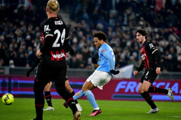 ROME, ITALY - JANUARY 24: Felipe Anderson of SS Lazio scores his team's fourth goal during the Serie A match between SS Lazio and AC MIlan at Stadio Olimpico on January 24, 2023 in Rome, . (Photo by Marco Rosi - SS Lazio/Getty Images)