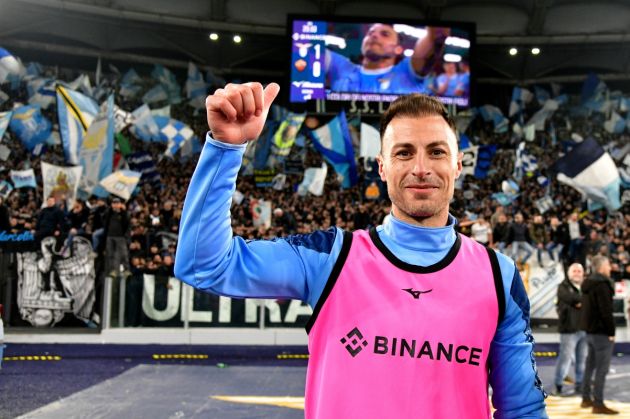 ROME, ITALY - MARCH 19: Stefan Radu of SS Lazio celebrates a victory after during the Serie A match between SS Lazio and AS Roma at Stadio Olimpico on March 19, 2023 in Rome, Italy. (Photo by Marco Rosi - SS Lazio/Getty Images)