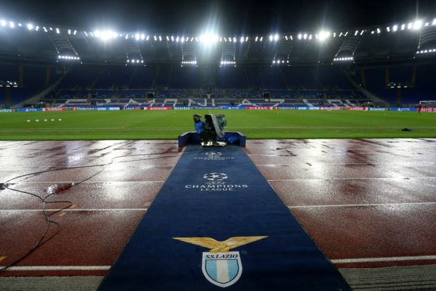 ROME, ITALY - DECEMBER 08: General view inside the stadium prior to the UEFA Champions League Group F stage match between SS Lazio and Club Brugge KV at Stadio Olimpico on December 08, 2020 in Rome, Italy. Sporting stadiums around Italy remain under strict restrictions due to the Coronavirus Pandemic as Government social distancing laws prohibit fans inside venues resulting in games being played behind closed doors. (Photo by Paolo Bruno/Getty Images)
