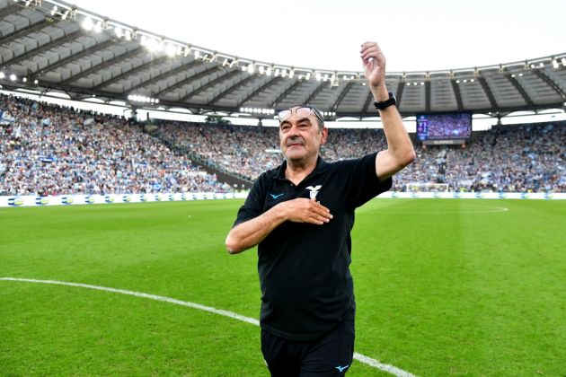 ROME, ITALY - MAY 28: SS Lazio head coach Maurizio Sarri celebrates a victory after the Serie A match between SS Lazio and US Cremonese at Stadio Olimpico on May 28, 2023 in Rome, Italy. (Photo by Marco Rosi - SS Lazio/Getty Images)