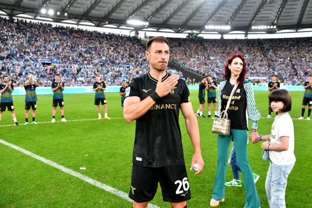 ROME, ITALY - MAY 28: Stefan Radu of SS Lazio with his family the Serie A match between SS Lazio and US Cremonese at Stadio Olimpico on May 28, 2023 in Rome, Italy. (Photo by Marco Rosi - SS Lazio/Getty Images)
