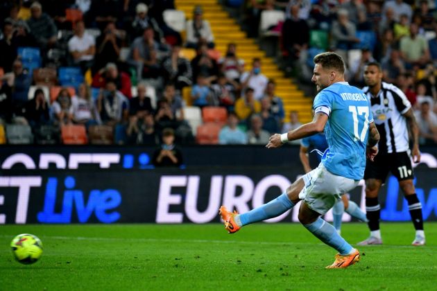 UDINE, ITALY - MAY 21: Ciro Immobile of SS Lazio scores a goal a penalty during the Serie A match between Udinese Calcio and SS Lazio at Dacia Arena on May 21, 2023 in Udine, Italy . (Photo by Marco Rosi - SS Lazio/Getty Images)