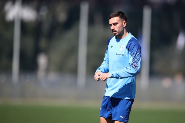 ROME, ITALY - MARCH 15: Mario Gila of SS Lazio looks on during the training session at Formello sport centre on March 15, 2023 in Rome, Italy. (Photo by Paolo Bruno/Getty Images)