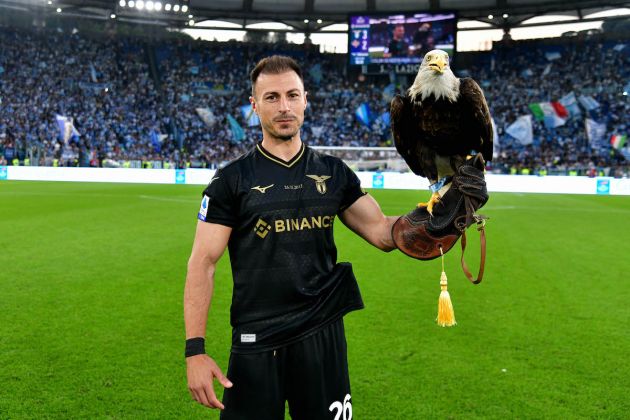 ROME, ITALY - MAY 28: Stefan Radu of SS Lazio celebrates a victory after the Serie A match between SS Lazio and US Cremonese at Stadio Olimpico on May 28, 2023 in Rome, Italy. (Photo by Marco Rosi - SS Lazio/Getty Images)