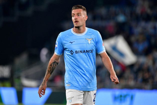 ROME, ITALY - MAY 12: Sergej Milinkovic-Savic of SS Lazio during the Serie A match between SS Lazio and US Lecce at Stadio Olimpico on May 12, 2023 in Rome, Italy. (Photo by Marco Rosi - SS Lazio/Getty Images)