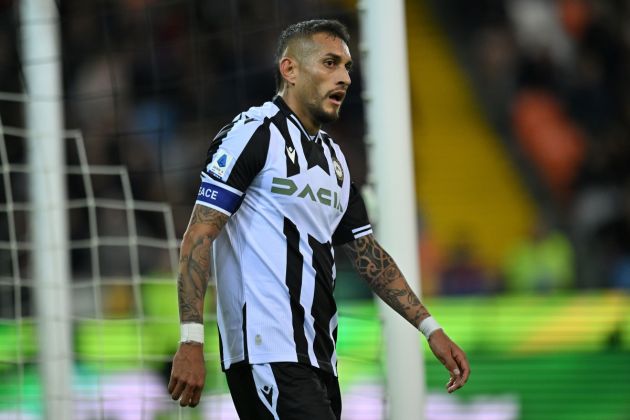 UDINE, ITALY - NOVEMBER 04: Roberto Pereyra of Udinese Calcio reacts during the Serie A match between Udinese Calcio and US Lecce at Dacia Arena on November 04, 2022 in Udine, Italy. (Photo by Alessandro Sabattini/Getty Images)