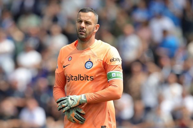 EMPOLI, ITALY - APRIL 23: Samir Handanovic goalkeeper of FC Internazionale looks on during the Serie A match between Empoli FC and FC Internazionale at Stadio Carlo Castellani on April 23, 2023 in Empoli, Italy. (Photo by Gabriele Maltinti/Getty Images)