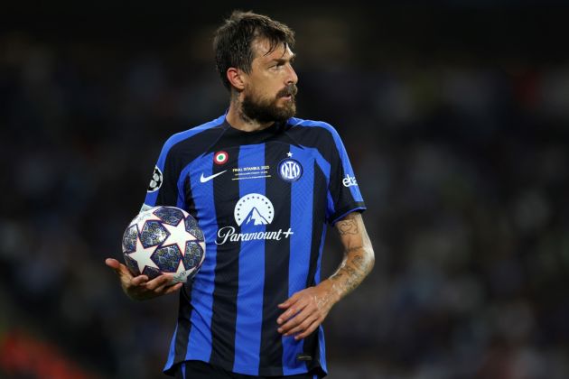 ISTANBUL, TURKEY - JUNE 10: Francesco Acerbi of Inter Milan during the UEFA Champions League 2022/23 final match between FC Internazionale and Manchester City FC at Ataturk Olympic Stadium on June 10, 2023 in Istanbul, Turkey. (Photo by Catherine Ivill/Getty Images)