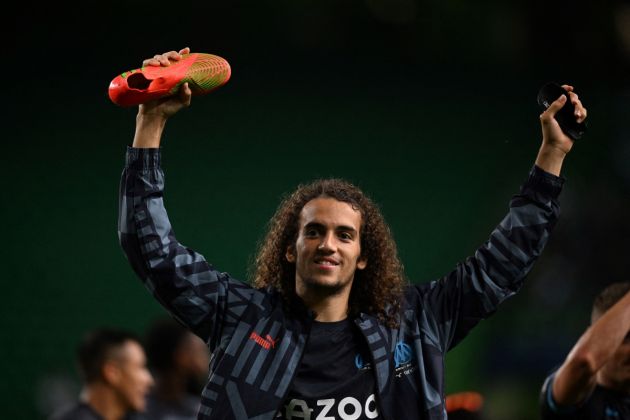 Marseille midfielder Matteo Guendouzi celebrates at the end of the UEFA Champions League 1st round, group D, football match between Sporting CP and Olympique de Marseille at the Jose Alvalade stadium in Lisbon on October 12, 2022. (Photo by PATRICIA DE MELO MOREIRA / AFP) (Photo by PATRICIA DE MELO MOREIRA/AFP via Getty Images)