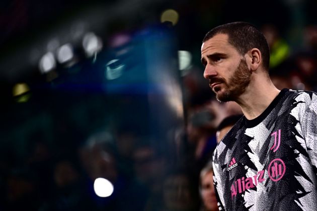 Juventus defender Leonardo Bonucci watches the game from the substitutes' bench during the UEFA Europa League round of 32, first leg football match between Juventus FC and FC Nantes, on February 16, 2023 at the Juventus stadium in Turin. (Photo by Marco BERTORELLO / AFP) (Photo by MARCO BERTORELLO/AFP via Getty Images)