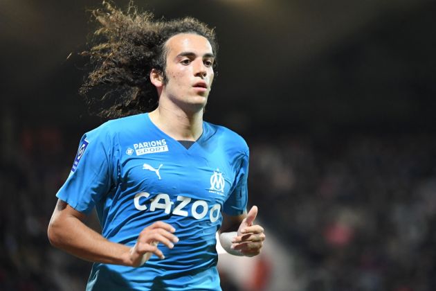 Olympique Marseille midfielder Matteo Guendouzi runs during the French L1 football match between FC Lorient and Olympique de Marseille (OM) at Stade du Moustoir in Lorient, western France on April 9, 2023. (Photo by JEAN-FRANCOIS MONIER / AFP) (Photo by JEAN-FRANCOIS MONIER/AFP via Getty Images)
