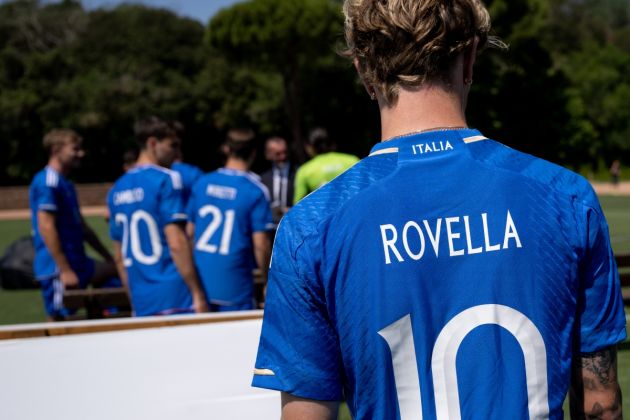 TIRRENIA, ITALY - JUNE 16: Nicolo Rovella prepares before the Italy U21 team photo shooting at Centro di Preparazione Olimpica on June 16, 2023 in Tirrenia, Italy. (Photo by Tullio M. Puglia/Getty Images)
