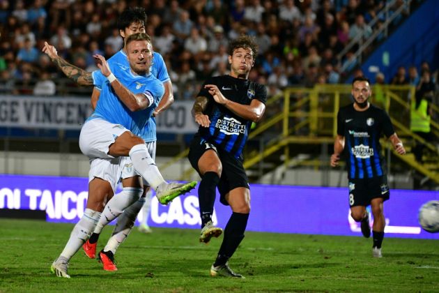 LATINA, ITALY - AUGUST 13: Ciro Immobile of SS Lazio scores a third goal during the friendly match between Latina and S.S. Lazio at Stadio Comunale Domenico Francioni on August 13, 2023 in Latina, Italy. (Photo by Marco Rosi - SS Lazio/Getty Images)