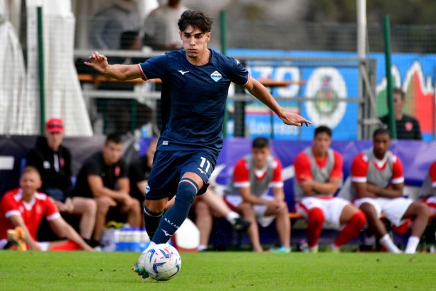 AURONZO DI CADORE, ITALY - JULY 23: Empoli target Matteo Cancellieri of SS Lazio in action during the friendly match between S.S. Lazio v Trisetina on July 23, 2023 in Auronzo di Cadore, Italy. (Photo by Marco Rosi - SS Lazio/Getty Images)